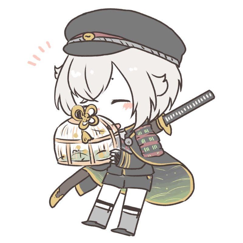 hotarumaru male focus 1boy hat ootachi weapon cape chibi  illustration images