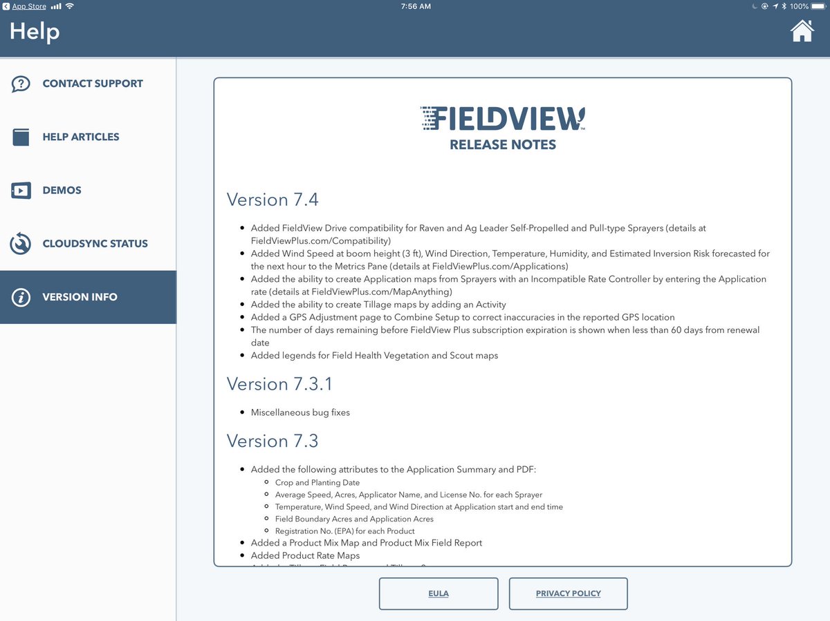 SD_FieldView's tweet photo. Cab App 7.4 update just released! This is the one we’ve been waiting for. Increased compatibility with Raven and Agleader. Drive Map anything for our sprayer with incompatible rate controllers. And predictive inversion risk right on the screen! Check it out! https://t.co/JUJEtRatsN
