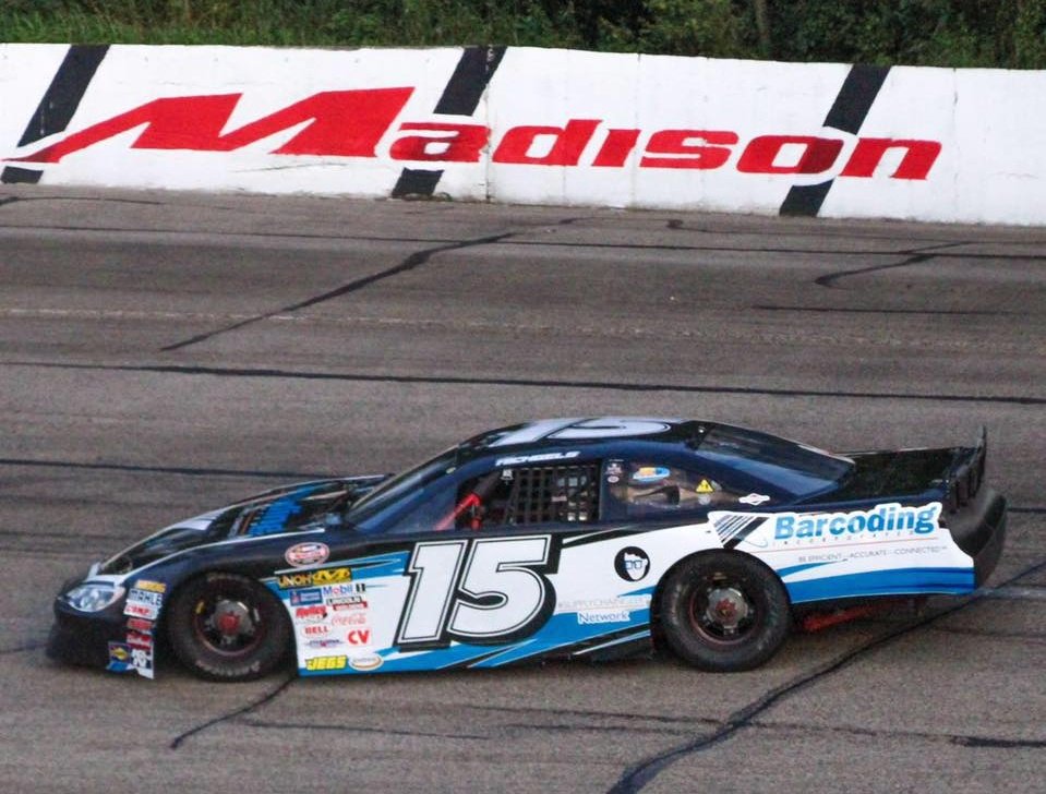 SupplyChainGeek's tweet photo. The #barcodinginc number 15 stock car is at it again! The team will be racing round II of the Super Late Model #TripleCrown at @MISRacing. Link to their #Facebook page: https://t.co/OU10UodJOv #SupplyChainGeek #racecar #vroomvroom #barcodingspotted @BarcodingBlog https://t.co/cNoxWub3Dt