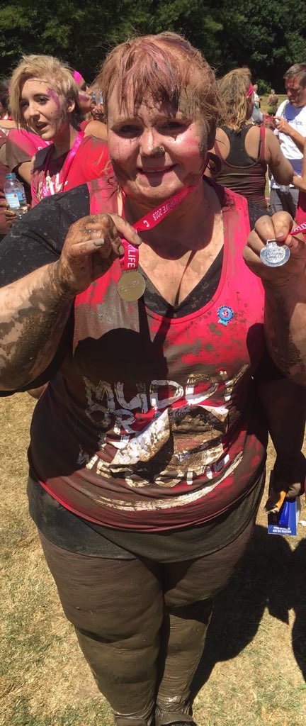 Our lovely Lynnie after completing the Pretty Muddy race this weekend in aid of Cancer well done to all involved :)