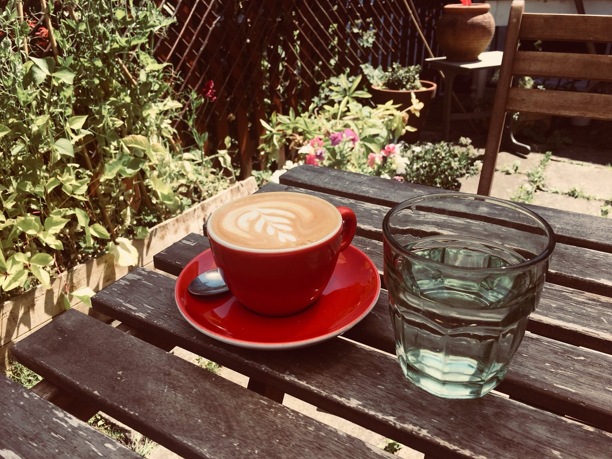 indycoffeeguide's tweet photo. Specialty coffee ( care of @SmithStCoffee ) in the garden at the delightful @hoppercafe in the heart of The Peaks #IndyCoffeeTour https://t.co/6ffsexFupI