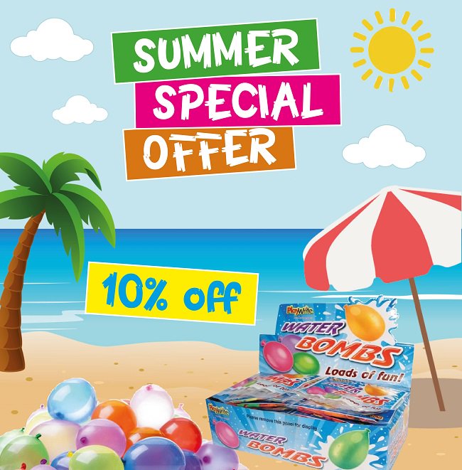 PlaywriteToys's tweet image. SUMMER PROMO DEAL!
10% off water bombs - price start at 7.5p per pack
playwritegroup.com 
#waterfight #summer #toys #wholesale #wholesaletoys #waterbombs #beach #garden