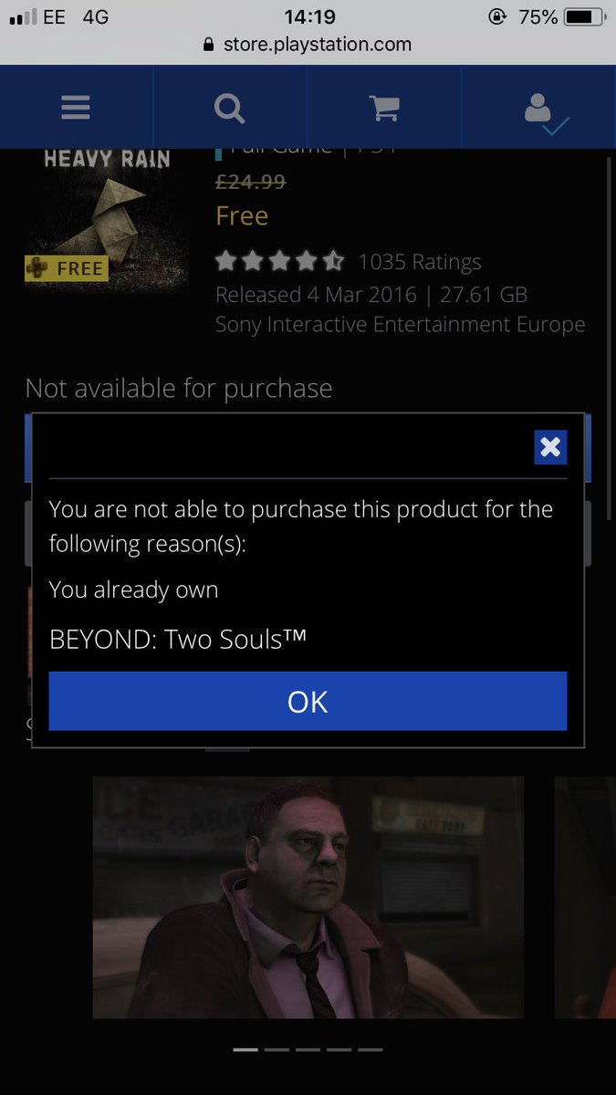 Simply_Memz's tweet photo. @AskPS_UK It seems I cannot get Heavy Rain this months free PSN game because I own Beyond Two Souls already?!!.. https://t.co/5YmrsIl09K