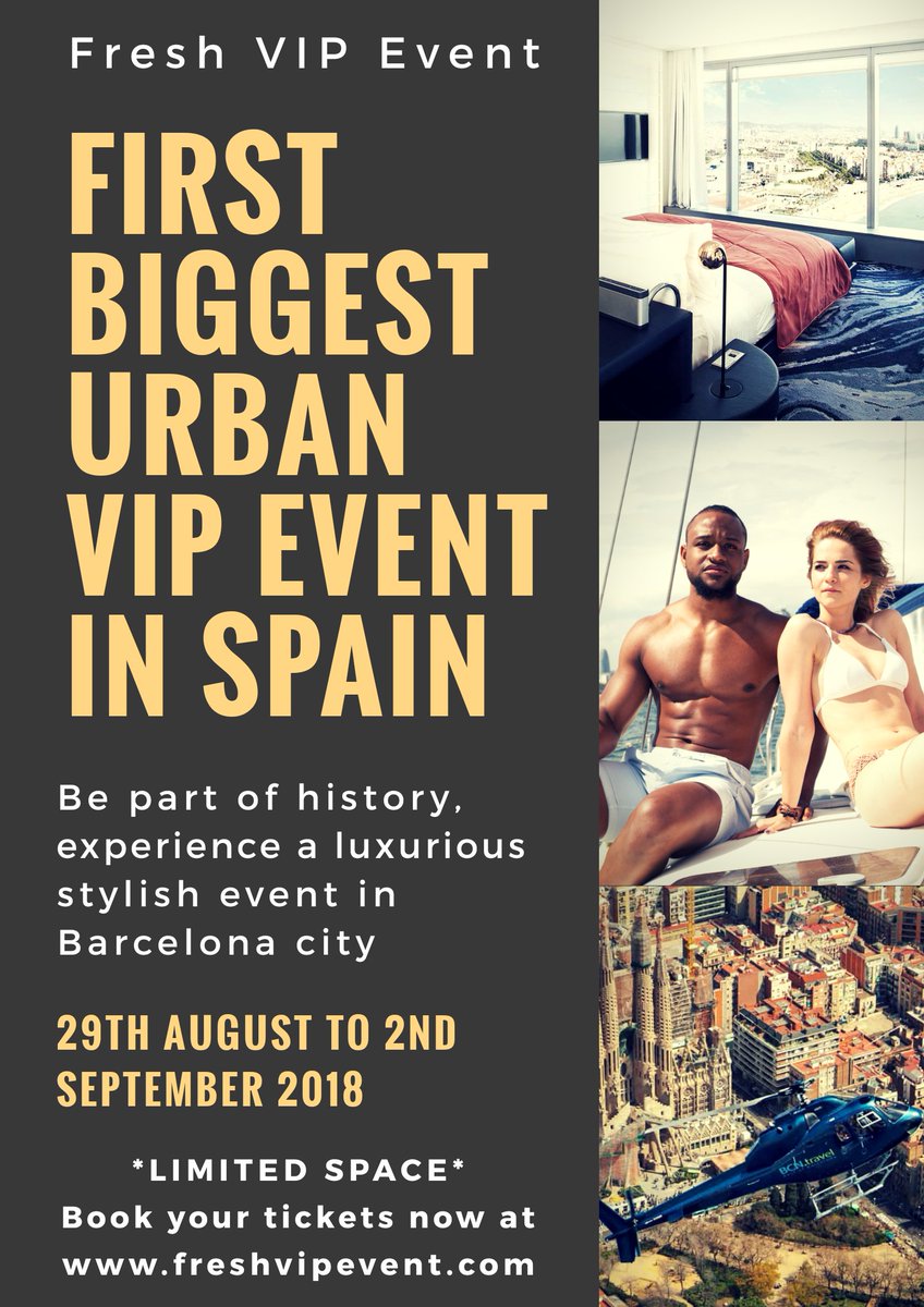 The first biggest urban event in Spain!
All in one VIP package
Countdown to 2 months, who's pumped ? 🙋🏾‍♂️🙋🏼‍♀️🙋🏻‍♂️
.
.
.
#freshvipevent #vip #exclusiveparties #rooftop #poolparty #beachparty #travel #nightlife #dj #barcelonanights #luxury