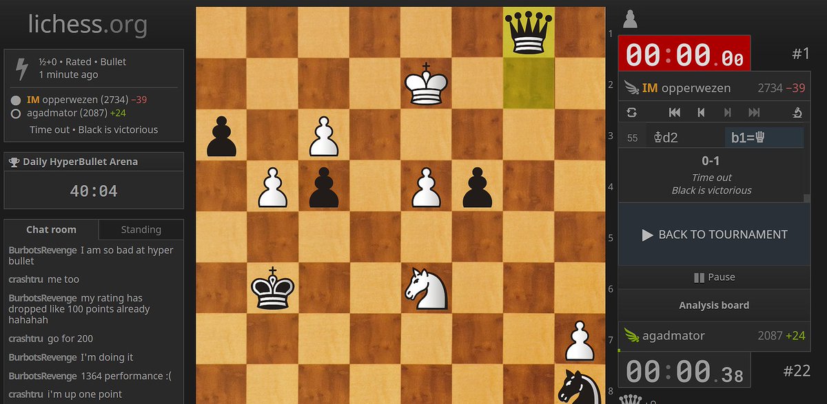 agadmator's tweet photo. Only in Hyperbullet :D :D :D
#lichess #hyperbullet #chess #agadmator
@lichess https://t.co/gVupSuAehx