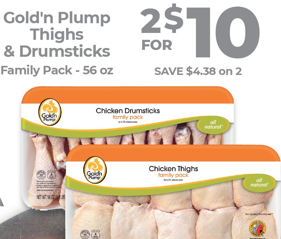Gold'n Plump family packs of Chicken Thighs and Drumsticks are 2 for $10 this week only at North Market. Add your favorite sauce and dinner just got a whole lot tastier.