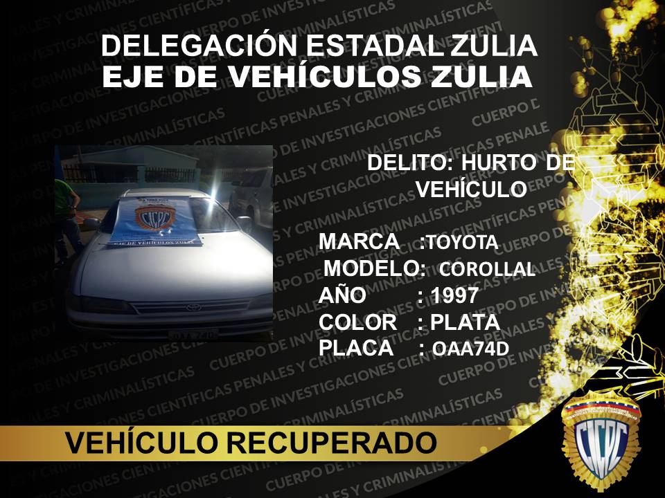 Ejedevehiculoszulia, funcionarios adscritos a este Despacho lograron la recuperacion de un vehiculo en la parroquia Francisco Eugenio Bustamante, Municipio Maracaibo estado Zulia por el delito de HURTO.