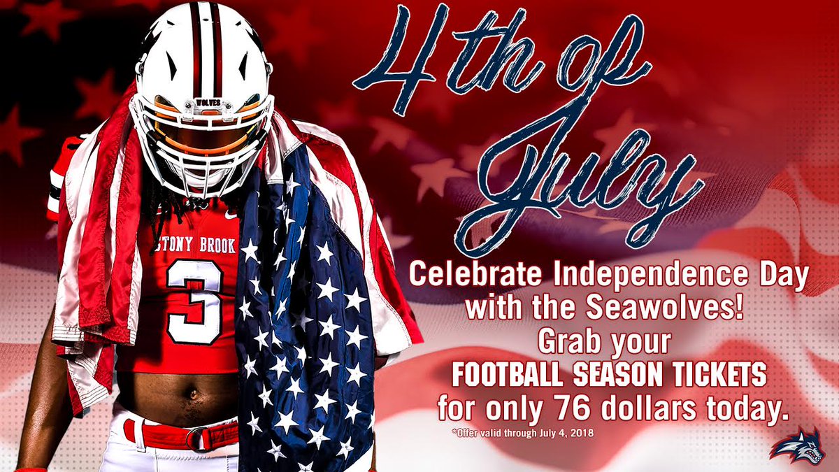 SBAthletics's tweet photo. Celebrate the #4thofJuly by joining our @StonyBrookFB family!

Lock in your 2018 season tickets for only $76 each, now through July 4.

🎟️ - https://t.co/xR9lsbrs1J https://t.co/WvOI6z8gq4
