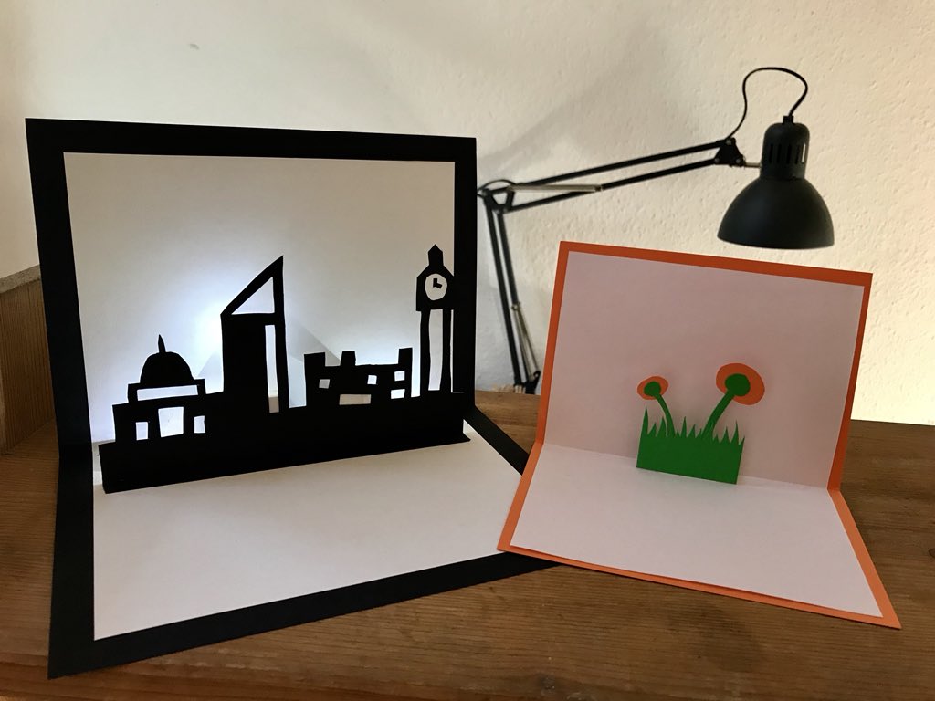 Today I’ve been taking and editing the last pictures for the Paper Circuits section of my book. I’m quite pleased with this project: a light up cityscape that teaches pop up cards, scalpel skills and how to make copper tape circuits that cross paths.