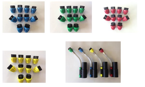 Matrix introduced coloured detailed brushes to prevent cross contamination when cleaning. The perfect accessory for detail cleaning in bathrooms.