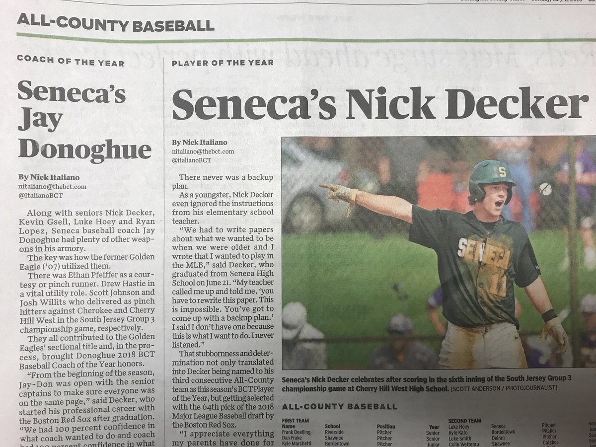 Congrats to <a href="/SENbaseballECA/">Seneca Baseball</a> coach Jay Donoghue - Burlington Co. Coach of the Year, and Nick Decker - Player of the year!