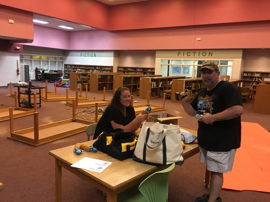 Principal and SRO redesigning library tables so they’re mobile! #GlobalVoyagers #OnWheels