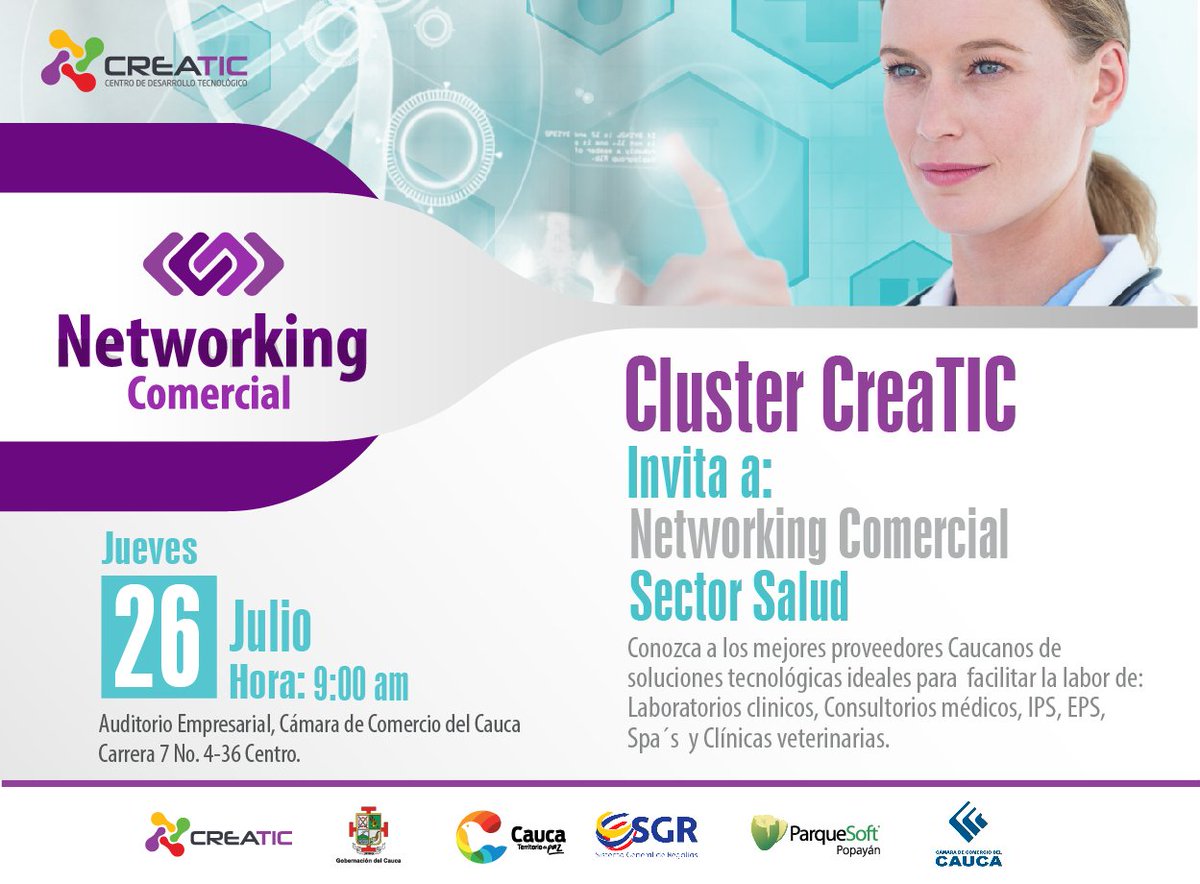 CdtCreatic's tweet photo. Invitamos a los consultorios médicos, laboratorios clínicos, hospitales, clínicas, IPS, EPS, Spa y Clínicas veterinarias de Popayán CO a participar del #networkingSalud  donde conocerán empresas del sector TIC Inscripciones aquí. ➡️ https://t.co/4LeWmiSE5a https://t.co/4OjPkxmtNj