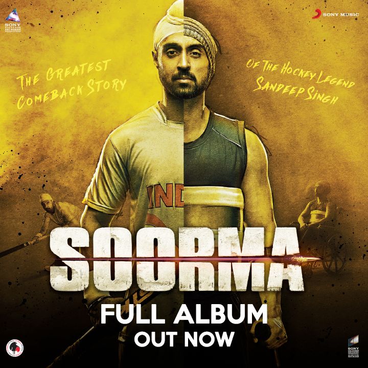 Musical inspiration at its best! Get your dose of melody right now. #Soorma full album, out NOW!

@diljitdosanjh @taapsee @Imangadbedi @flickersingh @sonymusicindia @sukhimusic @SunidhiChauhan5 @Shankar_Live #GulzarSahab @ShankarEhsanLoy  @shaadesh #DeepakSingh