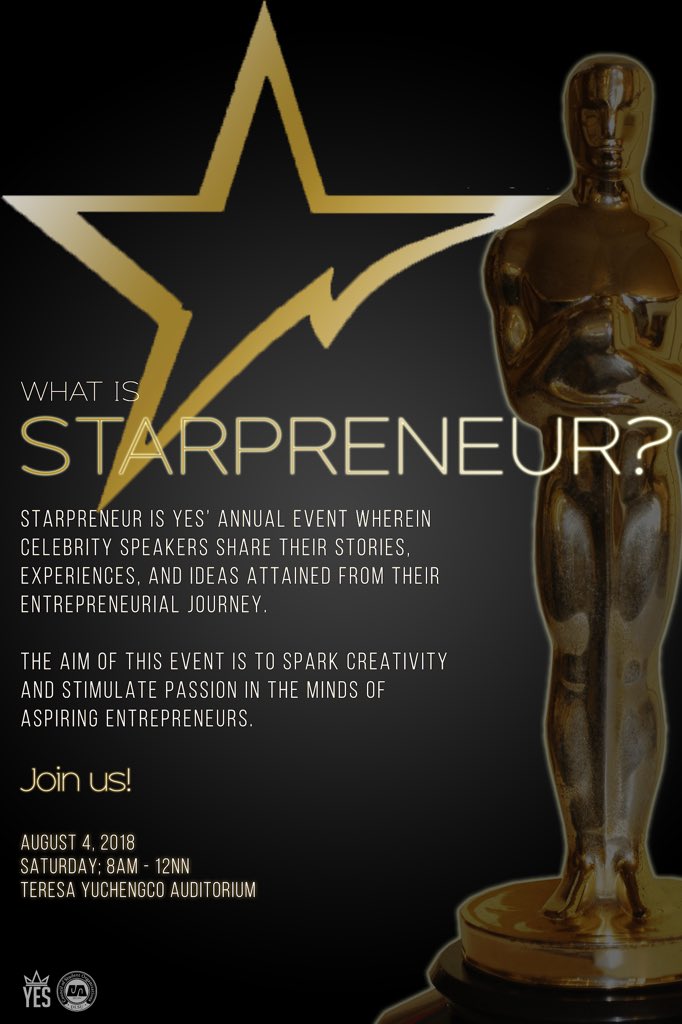 DLSUYES's tweet photo. Do you have what it takes to be the next Lasallian Entrepreneur? 
Find out the secrets to success in this year’s Starpreneur 2018 from the country’s well-known celebrity entrepreneurs.… (link: https://t.co/FrFlxGrS7O) https://t.co/TxuLlza3Rr… https://t.co/Bj6dE991LD