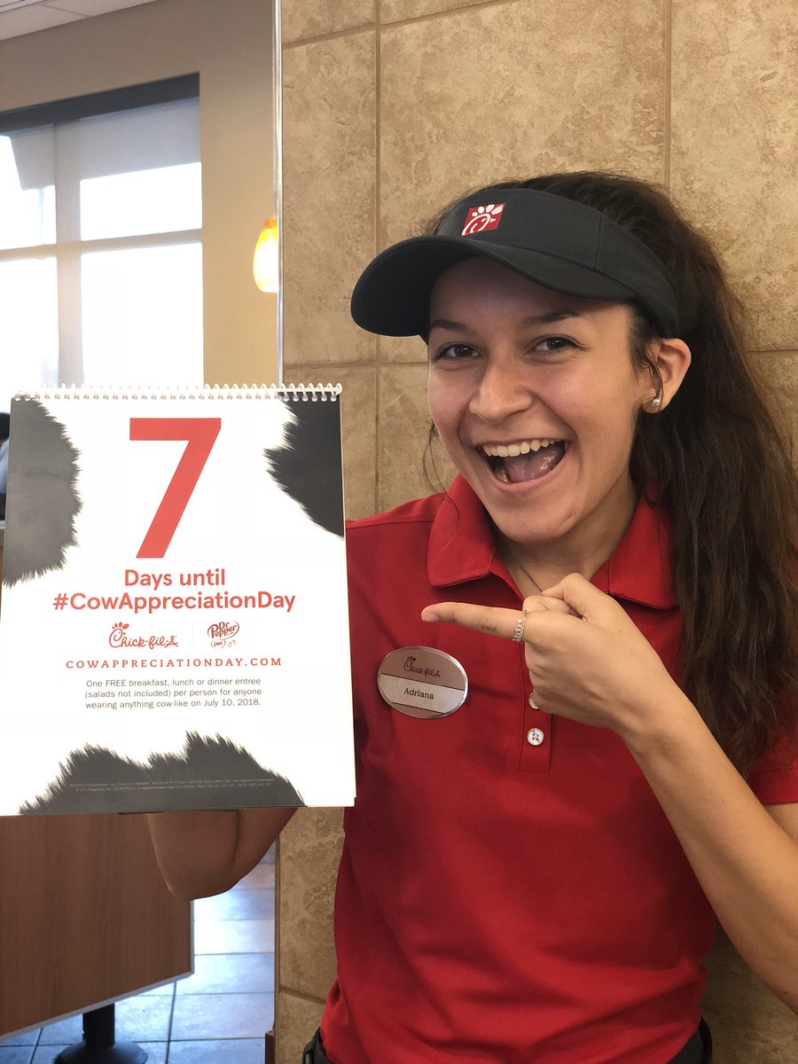 The countdown continues.... there is only 7 days until Cow Appreciation Day! Dress like a cow on July 10th to receive a FREE Chick-fil-A entrée.