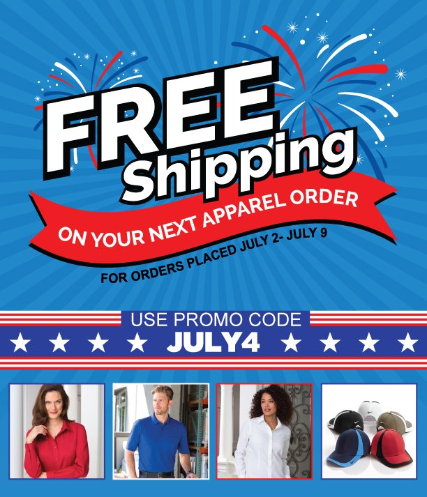 shirtsdirect's tweet photo. Happy 4th of July!  Take advantage of our FREE Freight promo starting today. Promo code: July4    https://t.co/IQFzTUlPwx https://t.co/tH8AilPusE