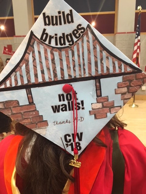 CEASSBU's tweet photo. "Build Bridges Not Walls!" Well said #SBUEngineers #creativecaps #CEASConvocation 🎓@stonybrooku! https://t.co/0Dz2TqzmSj