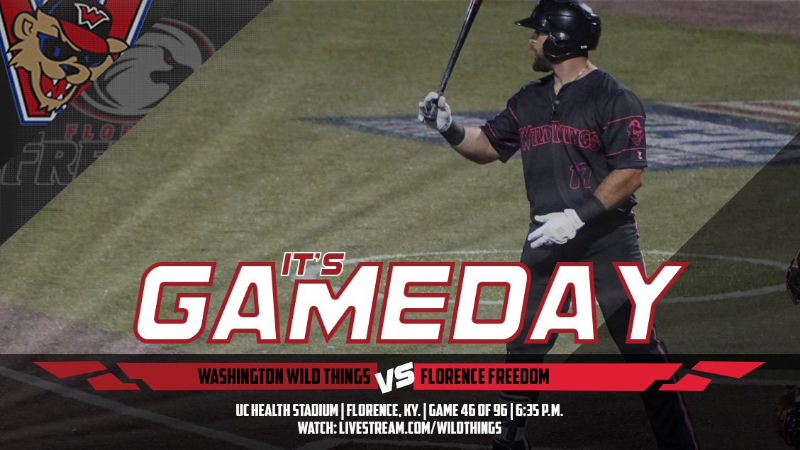 WashWildThings's tweet photo. Tonight we begin a three-game series against the Florence Freedom in Northern Kentucky. Your #FirstPlaceThangz begin the series two-games up in the East Division. First pitch for tonights series opener is scheduled for 6:35 p.m. at UC Health Stadium #WildRide https://t.co/oyZL1Grbdu
