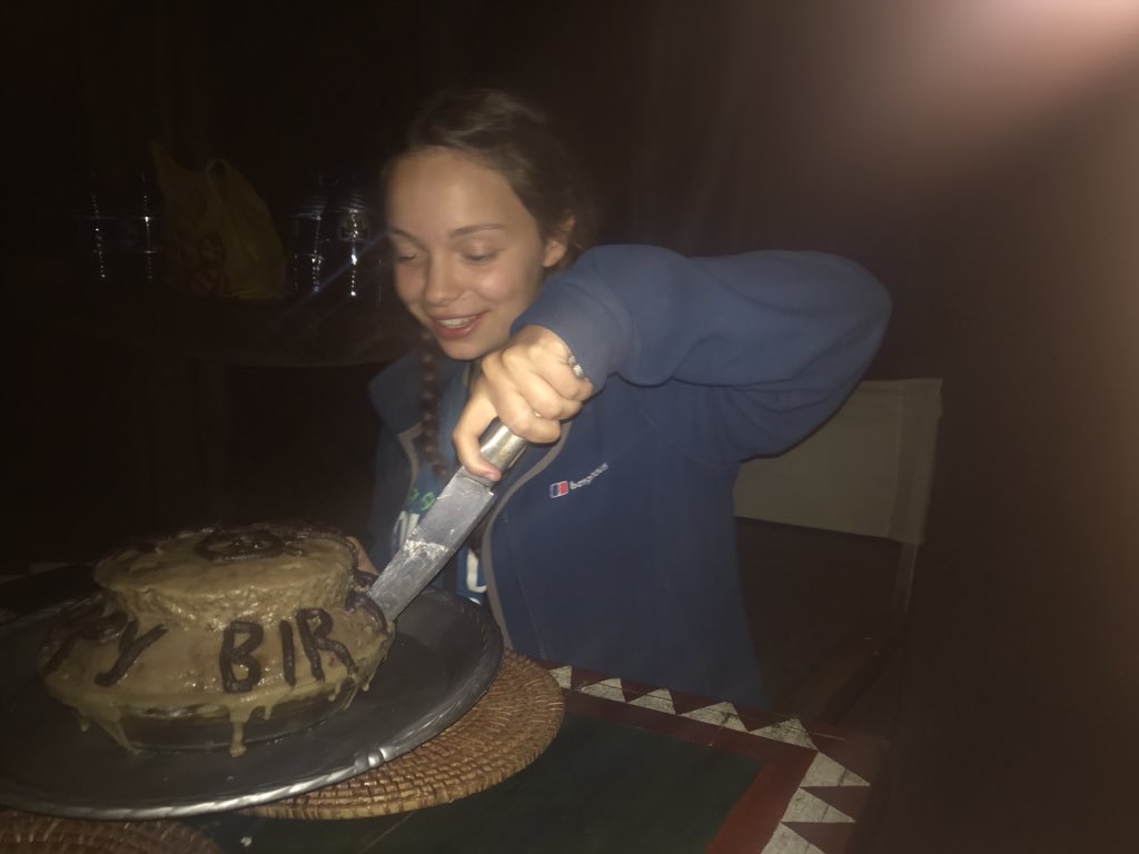 BeeslackM's tweet photo. Last night on our own little island our very own little singing Alex got an early birthday cake to celebrate her 17th #hapsbday #seventeen #thatsalotofchocolate more celebrations happening today! https://t.co/AnlnMGke32
