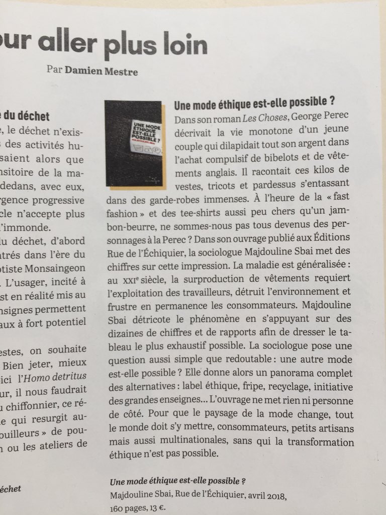 Recension dans le beau hors-serie #ZeroDechet de <a href="/Socialter/">Socialter</a> de «Une mode éthique est-elle possible? ». Spoiler : oui.