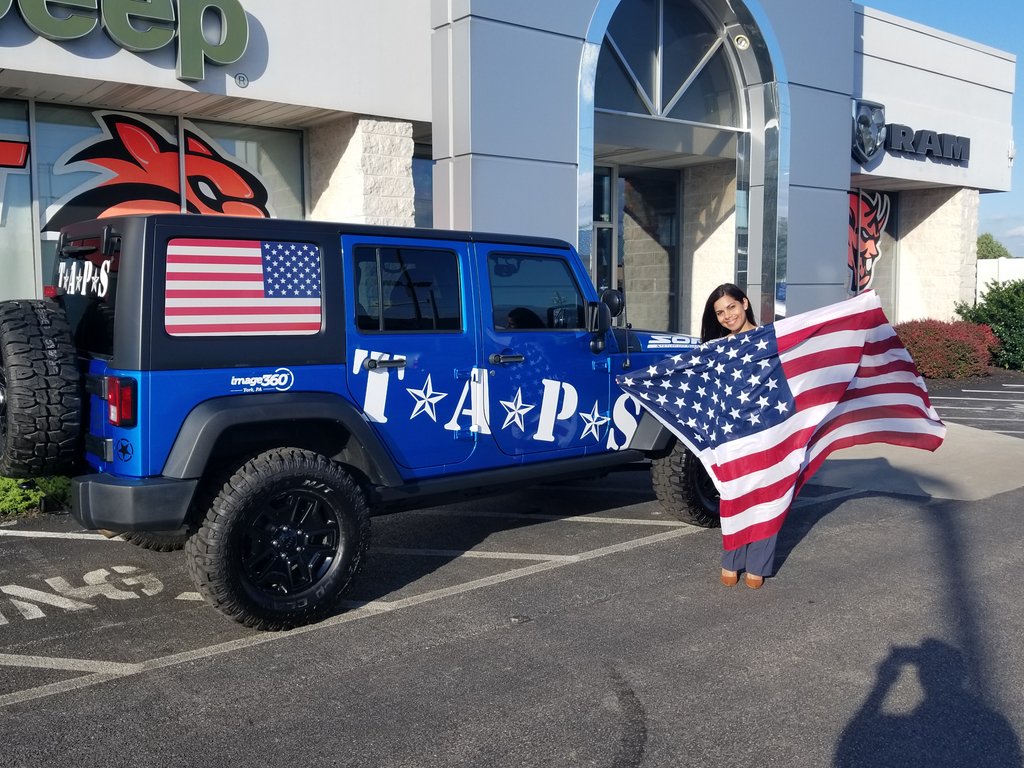 We celebrate patriotism every day at #Stetler . Stop by and see our TAPS Jeep, custom designed to show our support for survivors who've lost friends and family in the military. This life changing organization is also this year's Jeep Show beneficiary. #TAPS #survivors