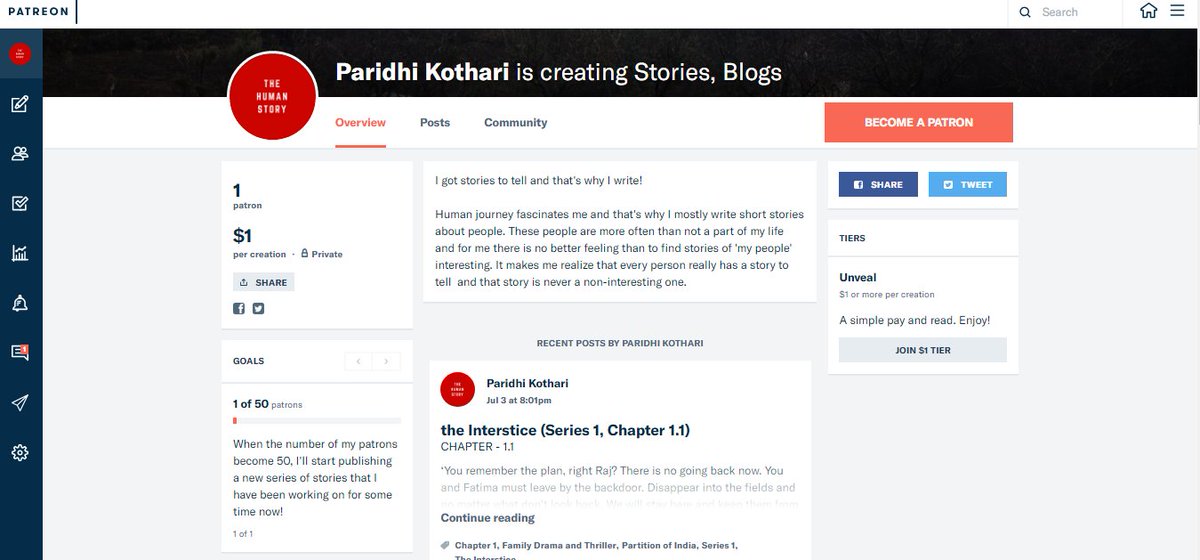 paridhi97's tweet photo. Check out my patreon page at https://t.co/3vKiTozCbA
Am serializing a story titled 'the Interstice'
@Patreon
#amwriting #indiewriter #novelines #storystarter #shortreads #TuesTell #TeaserTuesday #TuesTropes #FamilyDrama #fiction #partition https://t.co/Vt4iuaZbWF