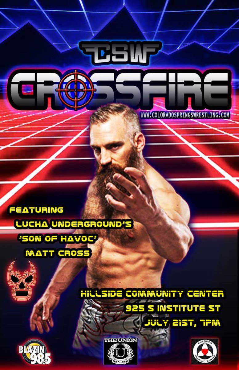 Next <a href="/csw_719/">Colorado Springs Wrestling</a> event is July 21st, featuring the Colorado debut of the one and only <a href="/MDoggMattCross/">matt cross ///</a> from <a href="/LuchaElRey/">Lucha Underground</a> !