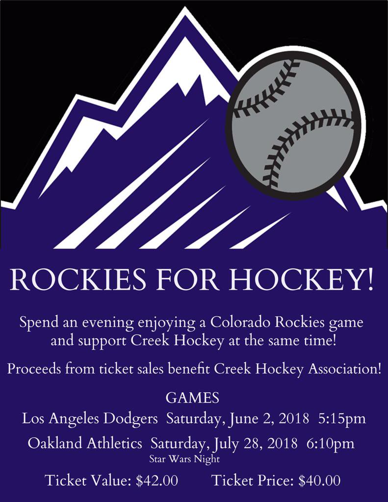 Coachjmel's tweet photo. Rockies For Hockey! 
July 28th is Stars Wars Night! 
Come support Cherry Creek Hockey and bring your family to enjoy the Rockies vs Oakland.
Go to https://t.co/Xndh3uWOPA to purchase your tickets! https://t.co/wVrVA4r3As