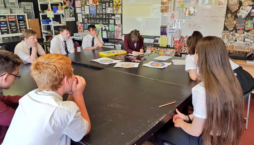 WestleighArt2's tweet photo. My magic moment from 8W4's class was playing 'Ready, Steady, Teach!' The students took on the role of teacher to deliver a demonstration on producing an oil pastel transfer for Wigan Pride 👏 #magicmoment #beyourbestself  #thewestleighway 📸🖌🖍 @WestleighHigh https://t.co/RyXfNmnItb