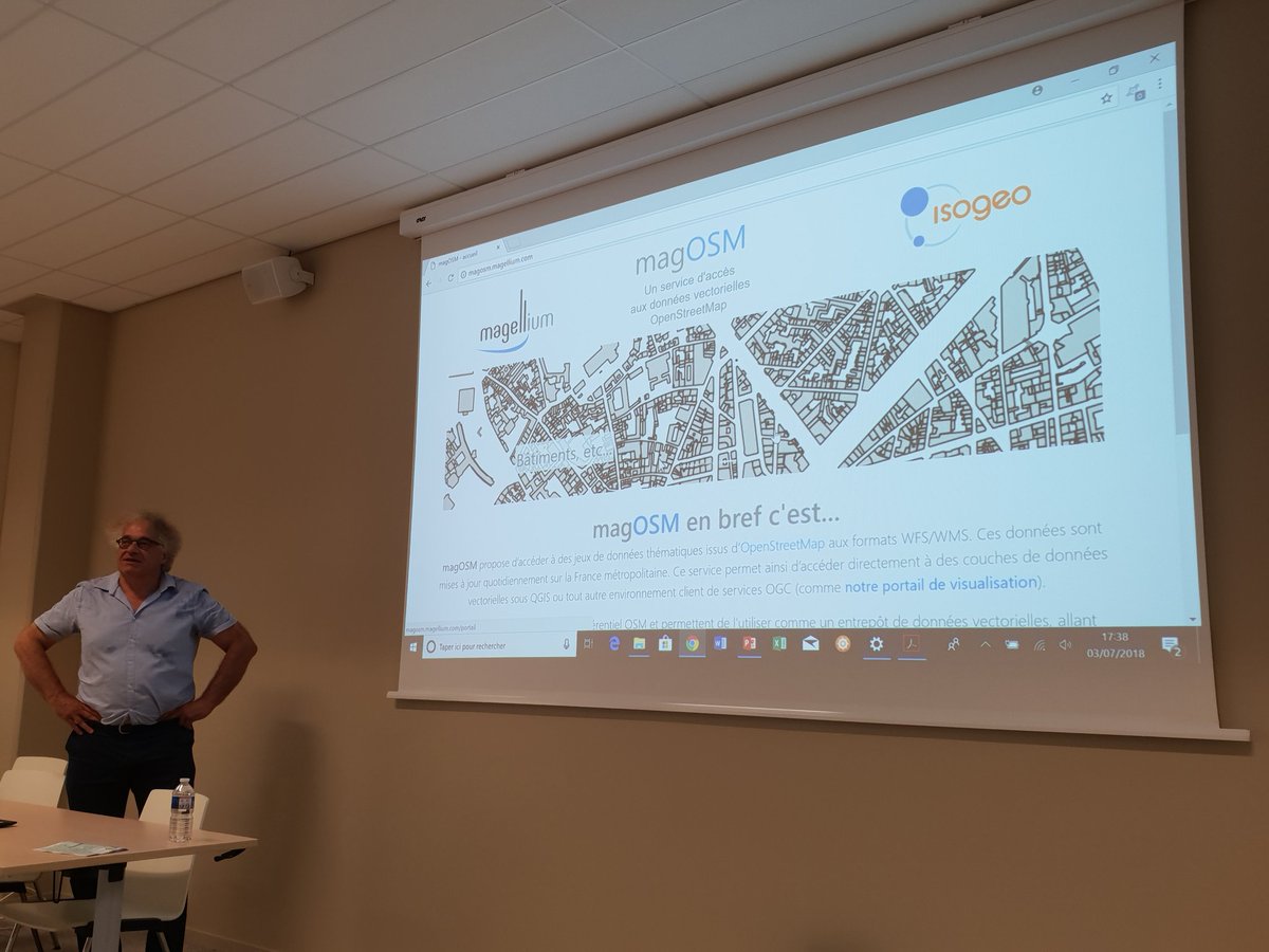 Projet magOSM, présenté par Jean-Yves Garinet de Magellium qui permet, grâce à l'indexation @isogeo, d'accéder facilement aux flux de données <a href="/OSM_FR/">OpenStreetMap France</a> à jour, directement dans votre SIG. #Geodatadays 
magosm.magellium.com