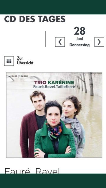 SartoryArtists's tweet photo. BRAVO au #TRIOKARÉNINE : #RAVEL #FAURÉ #TAILLEFERRE CD for #Mirare warmly ACCLAIMED accross Europe :
"Coup de Cœur" #Concertclassic ; Choice https://t.co/6WFOsMNlNc ;
 Nominated at the « Preis der Deutschen Schallplattenkritik »,
&amp; Today : "5 Étoiles"in #Classica July/August 18 https://t.co/O7Ef9lk0SB