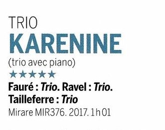 SartoryArtists's tweet photo. BRAVO au #TRIOKARÉNINE : #RAVEL #FAURÉ #TAILLEFERRE CD for #Mirare warmly ACCLAIMED accross Europe :
"Coup de Cœur" #Concertclassic ; Choice https://t.co/6WFOsMNlNc ;
 Nominated at the « Preis der Deutschen Schallplattenkritik »,
&amp; Today : "5 Étoiles"in #Classica July/August 18 https://t.co/O7Ef9lk0SB
