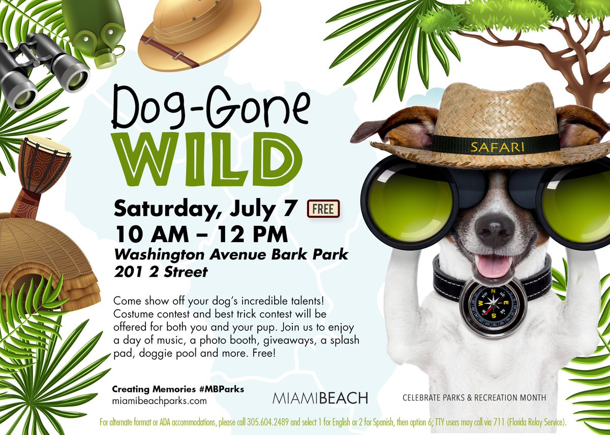 MiamiBeachNews's tweet photo. Dog's gone wild this Saturday at Washington Avenue Bark Park as we celebrate Parks & Rec month with our furry friends! #MBParks #PlayOnJuly https://t.co/wwTiXDGagQ