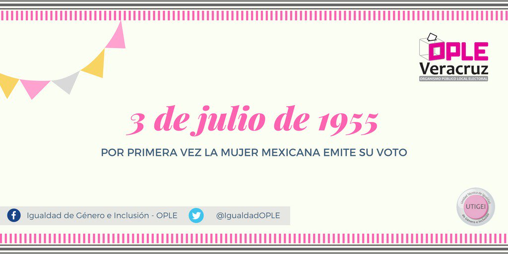 IgualdadOPLE's tweet photo. #VotoFemenino: La lucha sigue siendo día a día por lograr que las #mujeres se encuentren en #igualdad de condición para participar en la toma de decisiones del país; hoy se conmemoran 63 años del voto de la #mujer en #México https://t.co/yN0OIbUhWx