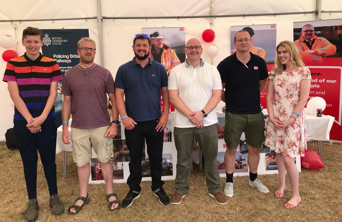DBCargoUK's tweet photo. #DBCargoUK colleagues earlier this week supported our customer @Outokumpu 'family fun day' along with @BritishTransportPolice to raise awareness of the dangers of going on or near the railway. #RSW18 #buildingsafetytogether #railsafetyweek2018 https://t.co/AJ7Wa6hOSs