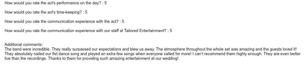 TheRustiques's tweet image. Wow! What lovely testimonial that has just come in for the wedding we just played for Ellen and Lee! Thanks for having us!
