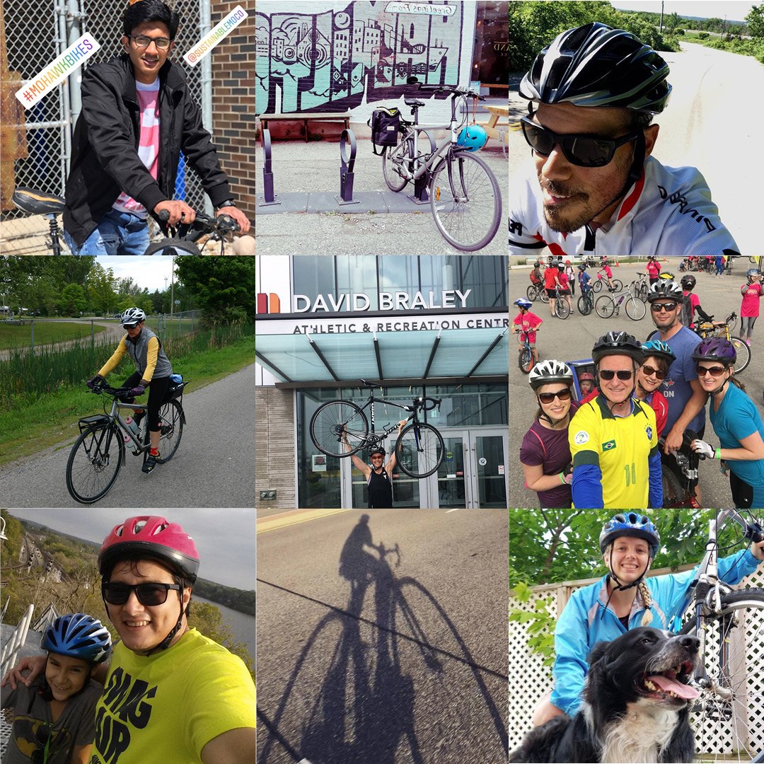 SustainableMoCo's tweet photo. Congrats to all of our #bikemonth Photo Contest winners! 27 @MohawkCollege staff and students shared over 50 photos of bike commutes, trail rides, family outings (furry friends included), and even organized bike tours. Proof that #MohawkBikes! https://t.co/xnyKRAytVn