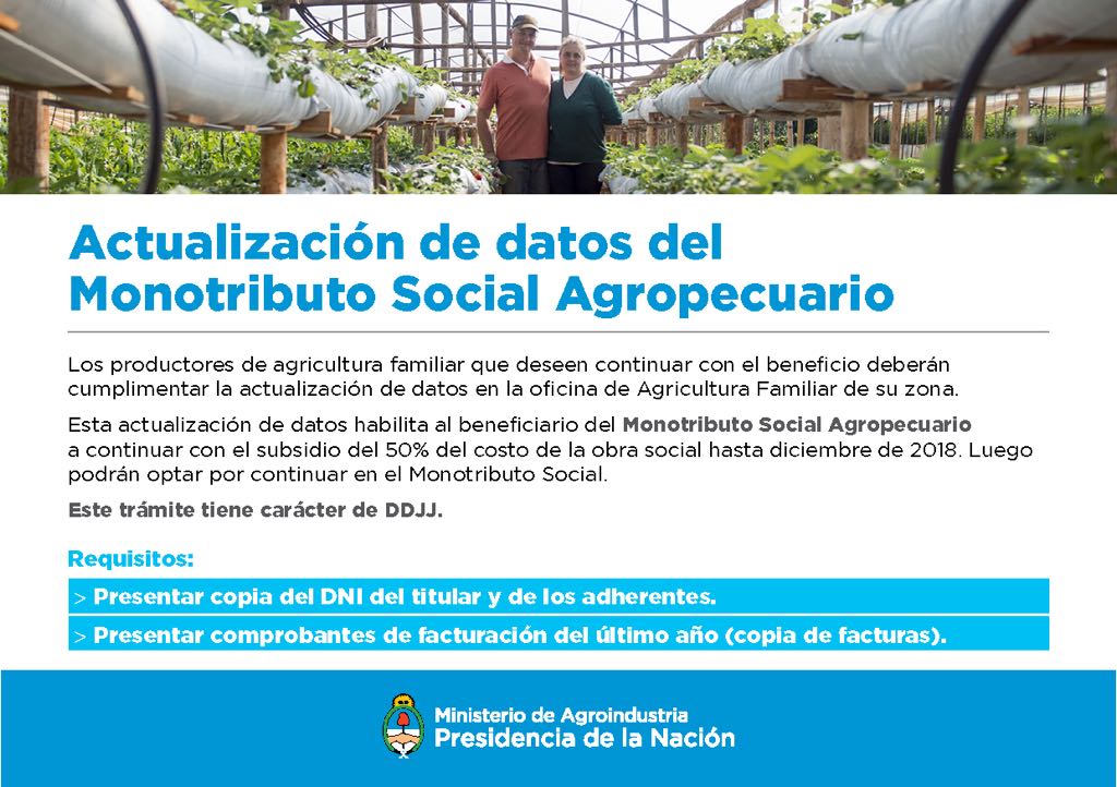 safmisiones's tweet photo. #Misiones l Actualización de datos del Monotributo Social Agropecuario 👉 acércate a la oficina más cercana para poder realizar el trámite. https://t.co/hXvPbhbRVk