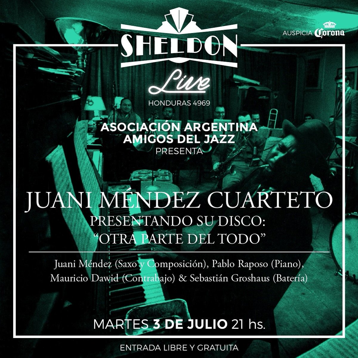 Esta noche Juani Méndez Cuarteto presenta su nuevo disco, en una noche especial para compartir entre amigos. Los esperamos en <a href="/SheldonBar/">Sheldon Bar</a>, en un espacio único con la mejor gastronomía y cocteleria de BA. <a href="/mkanen/">martín kanenguiser</a> <a href="/Ricardo_Salton/">Ricardo Salton</a> <a href="/LANACION/">LA NACION</a> @clarinextrashow <a href="/jazzeandoweb/">Jazzeando</a> RT #Jazz