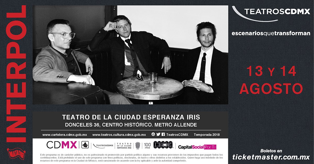 RevistaST's tweet photo. Y justo estos son los precios para ver a @Interpol el 13 y 14 de agosto:

Venta a partir del 6 de julio.

Luneta - $2,500
Primer Piso Plus - $2,500
Primer Piso Plus - $1,550
Anfiteatro - $1,150
Galeria - $500 https://t.co/eOnvBXRM9j