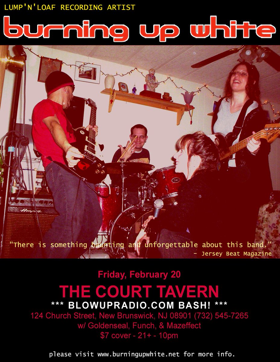 LumpLoafRecords's tweet photo. When #BurningUpWhite performed at #NewBrunswick, #NJ's @TheCourtTavern in 2004 for a https://t.co/PQSZiidse9 @BlowUpRadio event that also featured #Goldenseal, #Funch and #Mazeeffect. #USA #indie #rock #music https://t.co/dj8Mnh1dJ2