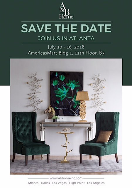 ABHomeInc's tweet image. Calling all #homedecor, #homefurnishing, and #eventplanning businesses in the #Atlanta area!  
Join us at @AmericasMartATL for the International Gift &amp;amp; Home Furnishings Market, July 10-16.  View our products, meet our representatives, and gain insight into industry trends!