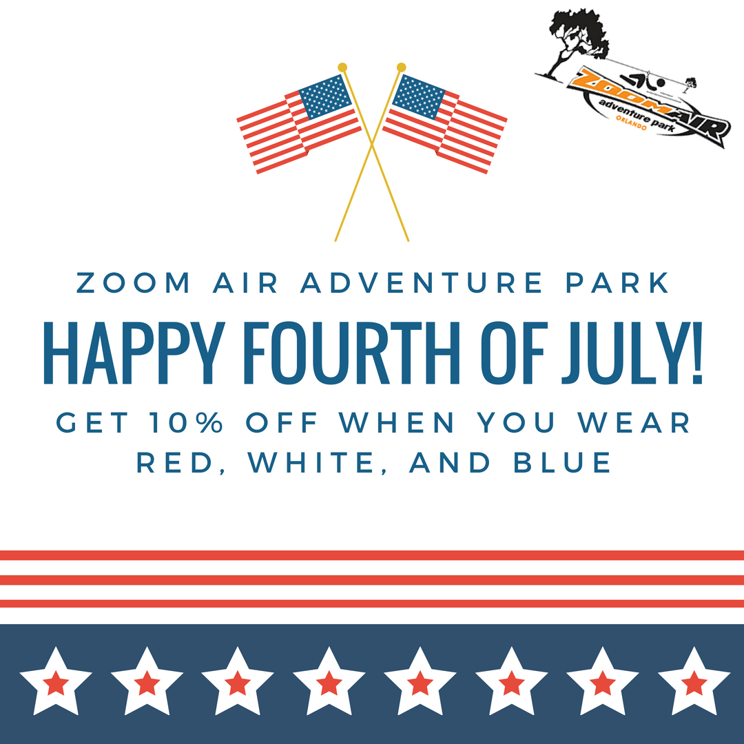 ZoomAir_'s tweet photo. We are open all day tomorrow! Wear Red, White, and Blue and get 10% OFF adventure all day. We're open at 9:00 and last admission is 4:30. See you then, and #Happy4th! https://t.co/zGMrTWEOkA