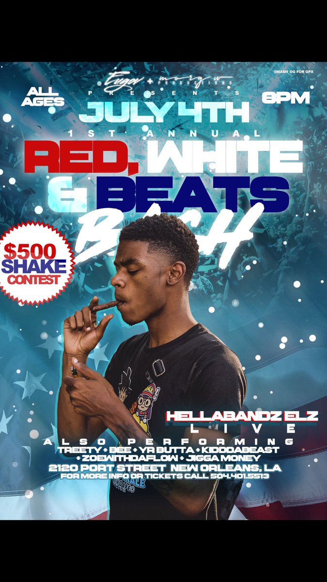 Morgwproduction's tweet photo. EUGOV + MORG W PRESENTS
#REDWHITEANDBEATS ππ
4TH OF JULY
2120 PORT STREET
8PM
ALL AGES
$500 SHAKE CONTEST
πΊπΈπΊπΈπΊπΈπΊπΈπΊπΈπΊπΈπΊπΈπΊπΈπΊπΈ https://t.co/Ly90lNHrjB