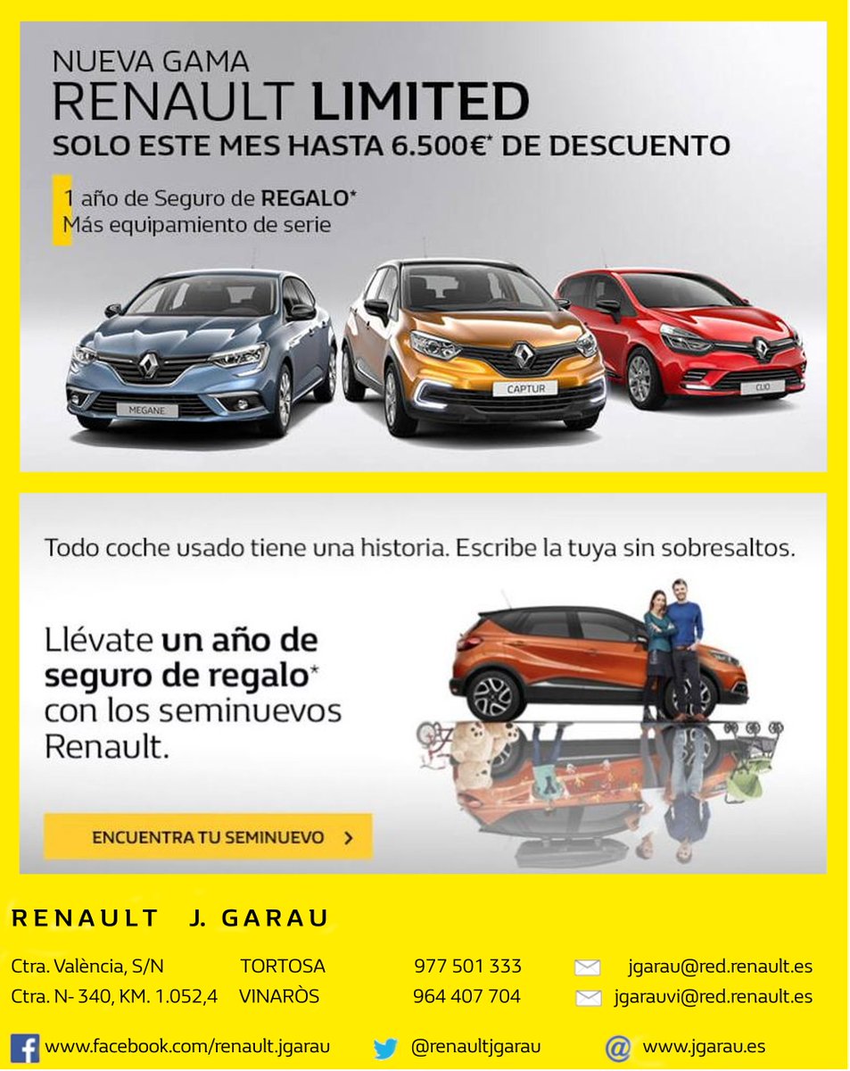 <a href="/RenaultJGARAU/">Renault J.GARAU</a> vol presentar-vos les novetats per aquest mes de juliol!

Vine a <a href="/RenaultJGARAU/">Renault J.GARAU</a>, a #Tortosa i #Vinaròs, i descobreix tot el que tenim preparat per a tu!
