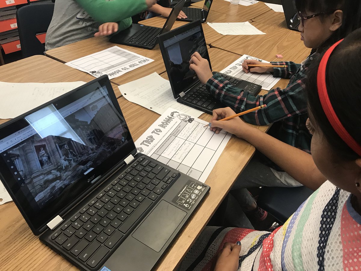 MrsKitteringham's tweet photo. Students using Google Earth to explore ancient Roman architecture during elementary engineering @AEF_Summer https://t.co/jlfiSYMFEU