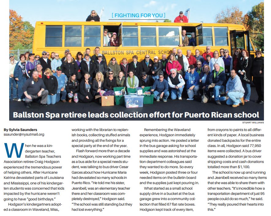 Ballston Spa retiree leads collection effort for Puerto Rican school – Read all about it in the <a href="/nysut/">NYSUT</a> United via ow.ly/gpJy30kMQIc #BSCSD <a href="/BSPATeachers/">BSPA Teachers Assoc.</a>