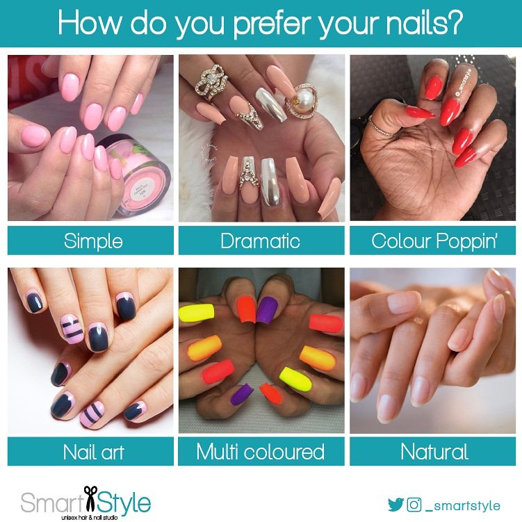 _smartstyle's tweet photo. Ladies, get in here 🙋 How do you prefer your nails? 

Come into our salon for any manicure of your choice 💅 

#nails #naildesigns #nailart #manicure #nailstudio https://t.co/DHXlaRT542