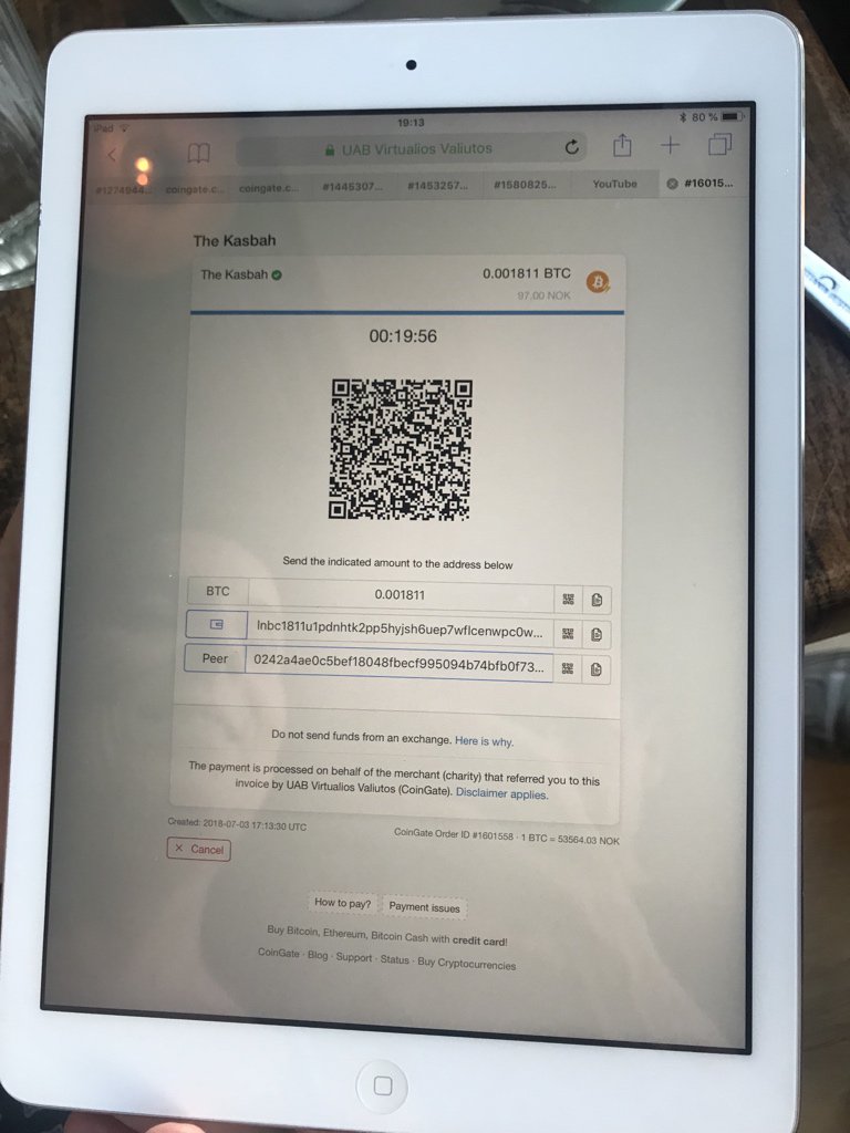 hodlonaut's tweet photo. Buying beer with bitcoin #lightning at Kasbah Pub in Oslo, Norway. They use Coingate as payment provider. Works absolutely flawless, confirmed in 1 second!
⚡️⚡️⚡️🚀🚀🚀 https://t.co/9OxSEjeWn2